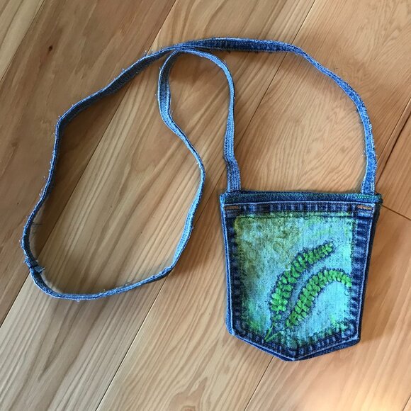Crossbody Mini Jean Pocket Purse: Handmade Over Shoulder Floral Cell Phone Bag - Picture 7 of 10